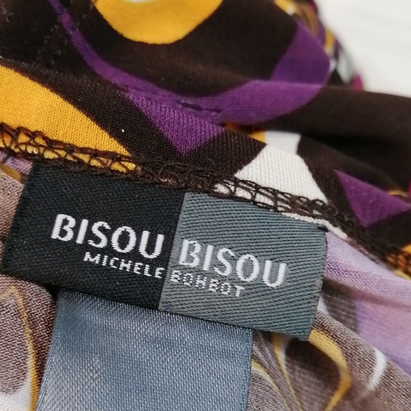 Bisou Bisou WRAP DRESS size 6 Michele Bohbot Stretch Knit Abstract Geom… - Picture 7 of 12